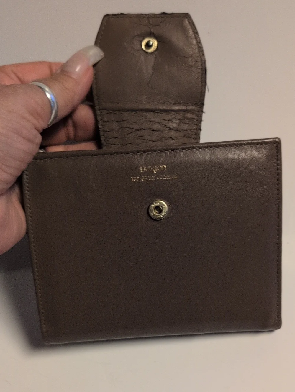 Vintage Buxton Brown Leather Snap Wallet with Gold Stamp Circa 1980